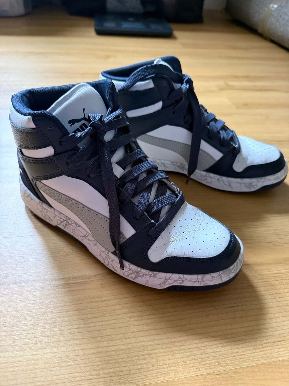 Puma Rebound Layup Size 6C Blue White High Top Sneakers